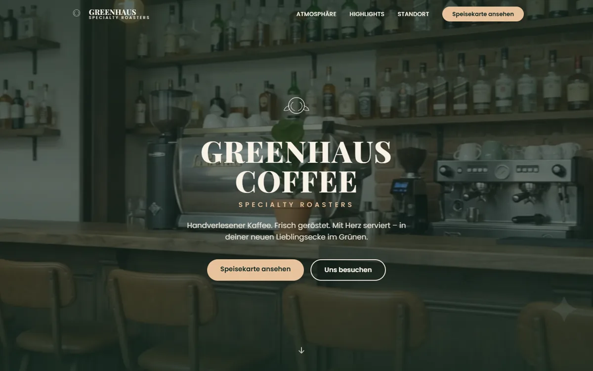 Startseite der Design-Studie Greenhaus Coffee