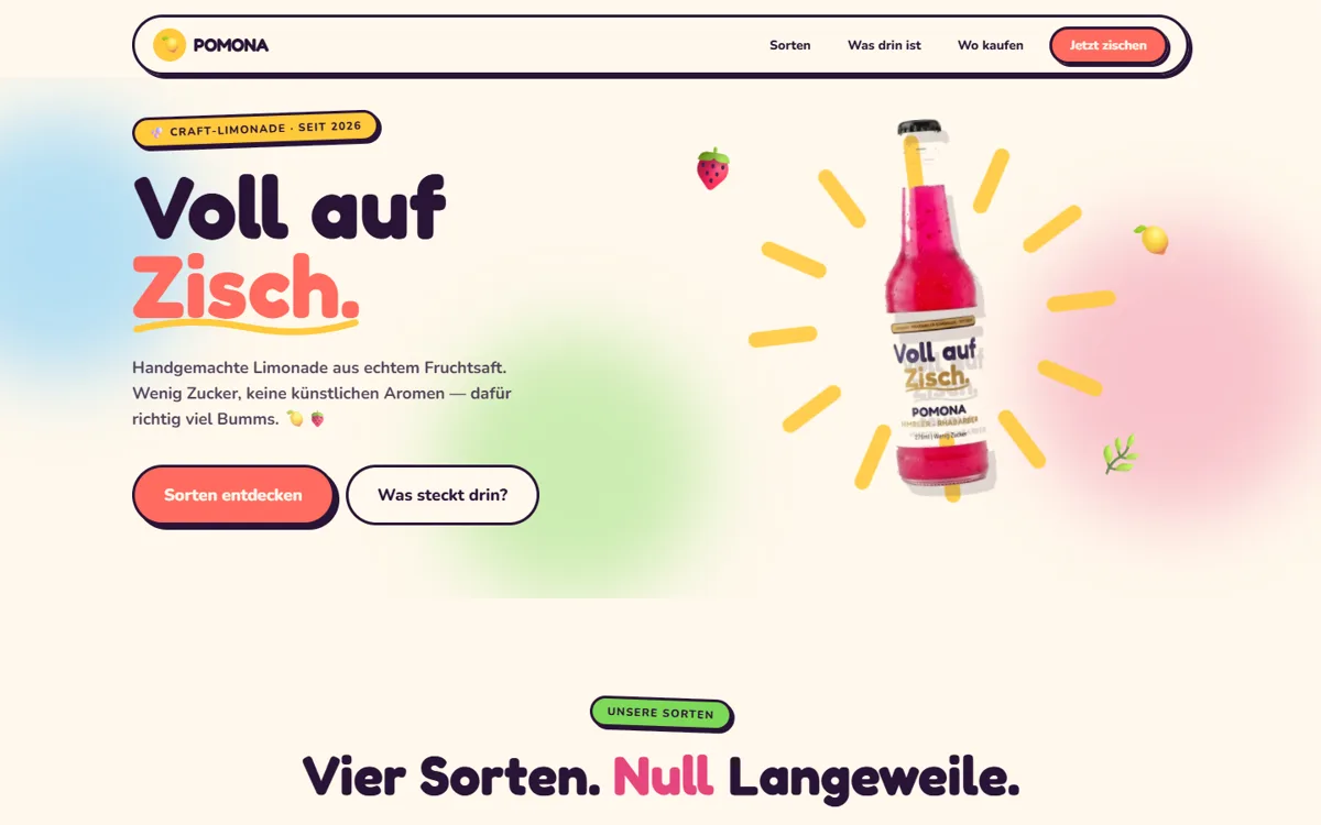 Startseite der Design-Studie Pomona