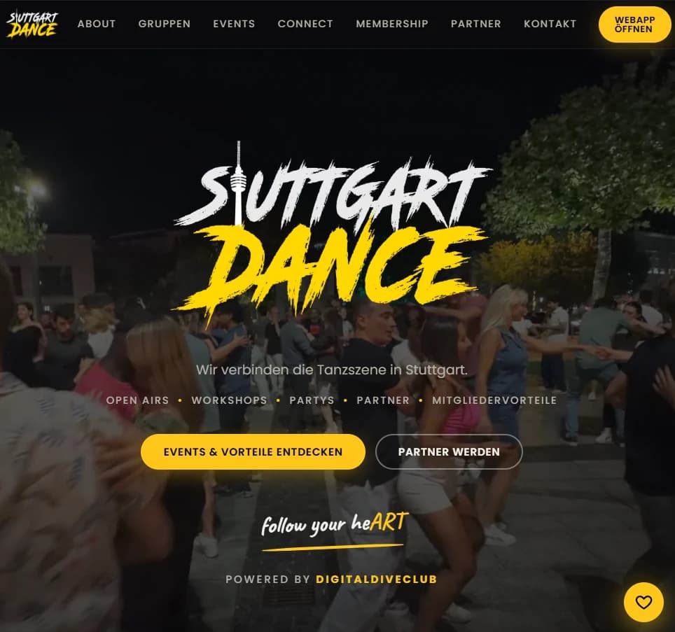 Startseite von 0711.dance, dem One-Pager von Stuttgart Dance